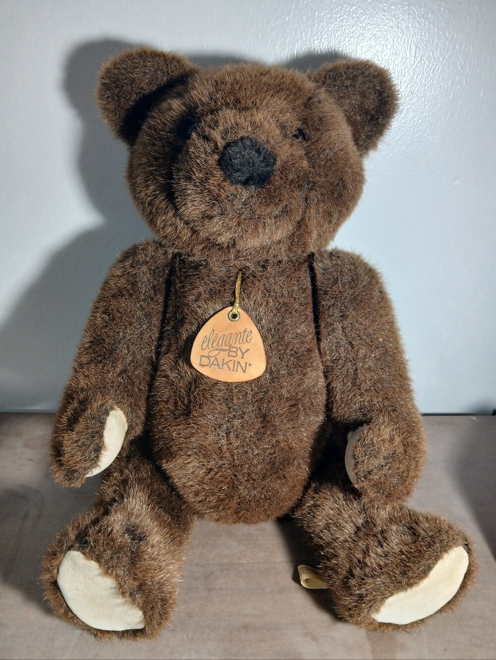 Vtg 1983 Elegante by Dakin Brown Jointed Teddy Bear Leather Tag USA 21"